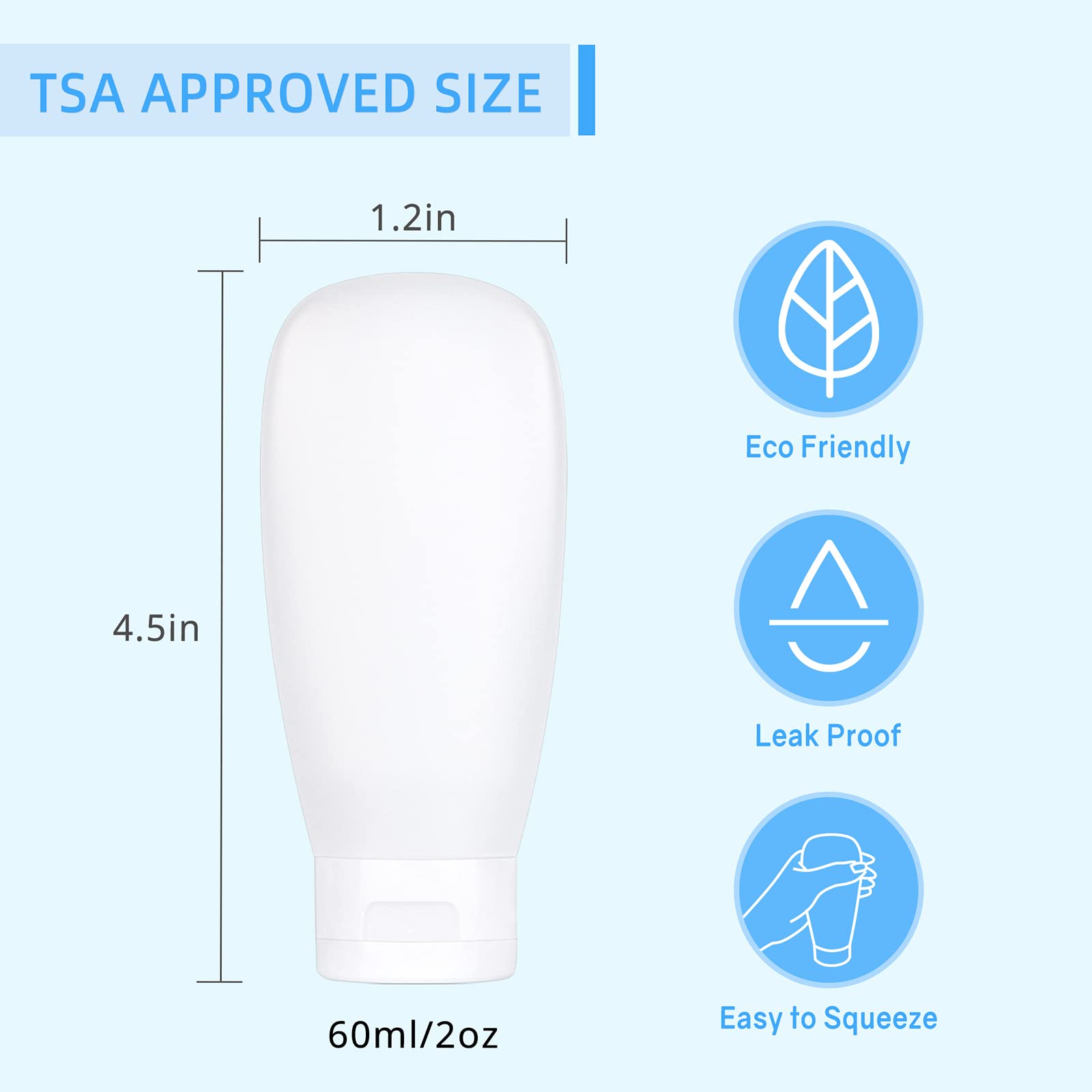 Tsa Approved Travel Bottles Set For Toiletries Travel Size Containers Kit 4 Pack Portable Leak Proof Refillable Squeeze Cosmetic